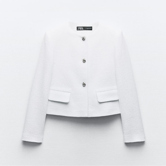 New ZARA Textured Round Collar Blazer With Shoulder Pads - Picture 3 of 10